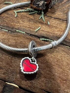 Authentic Pandora Mother Daughter Red Enamel Heart Bead Charm Dangle